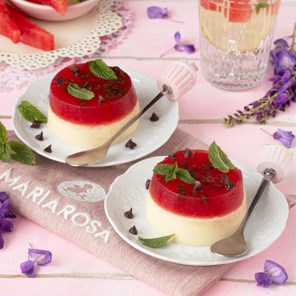 Panna cotta al cioccolato bianco e anguria