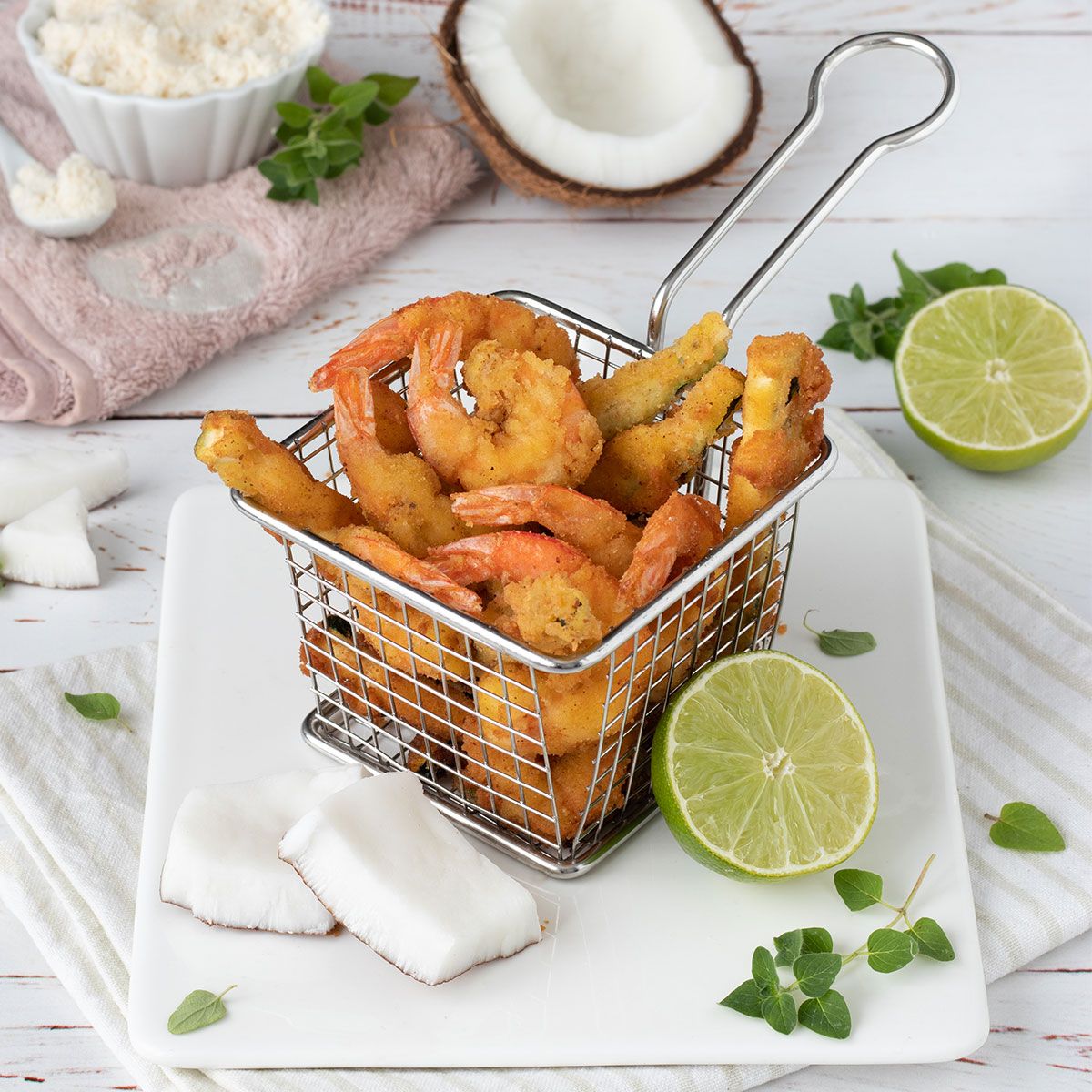 Frittura di gamberi e zucchine con farina di cocco