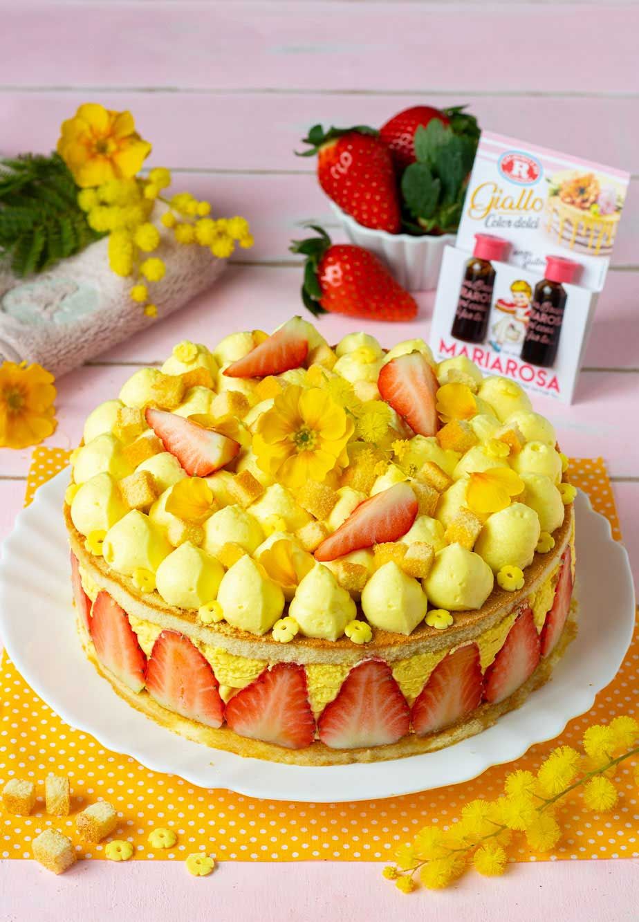 TORTA MIMOSA SENZA COTTURA ALLE FRAGOLE