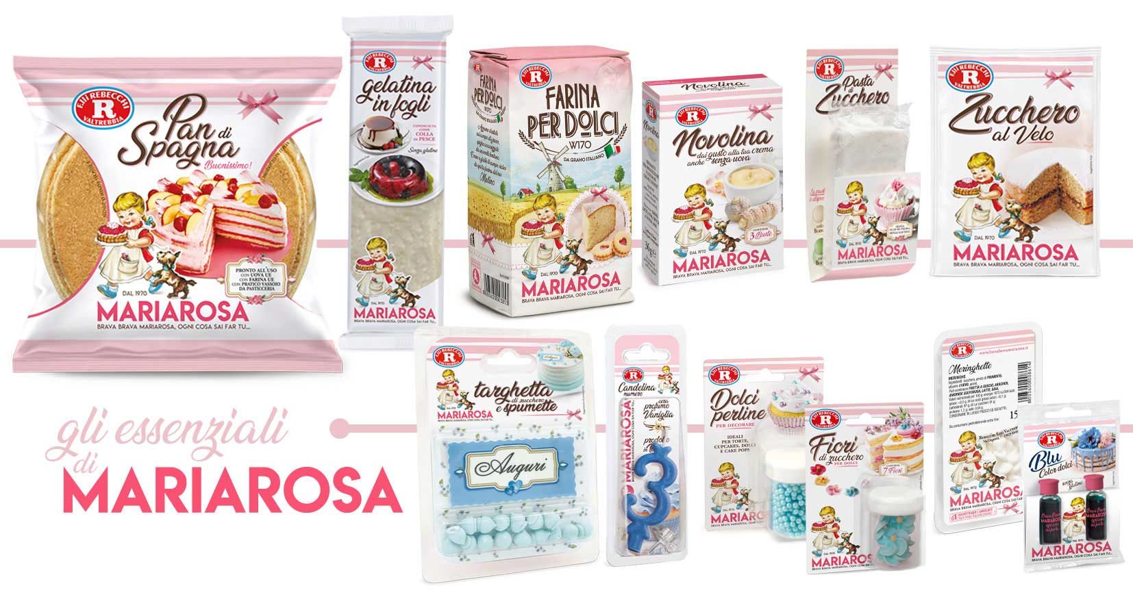 Gruppo di prodotti Mariarosa per realizzare la torta