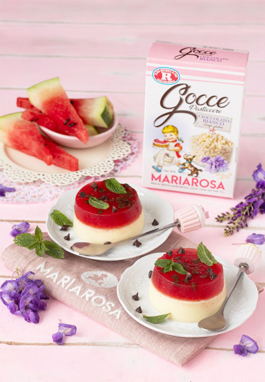 Panna cotta al cioccolato bianco e anguria