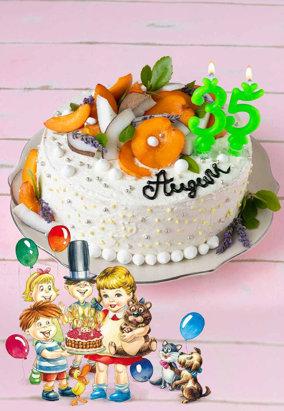 Torta di compleanno con crema chantilly al cocco e albicocche