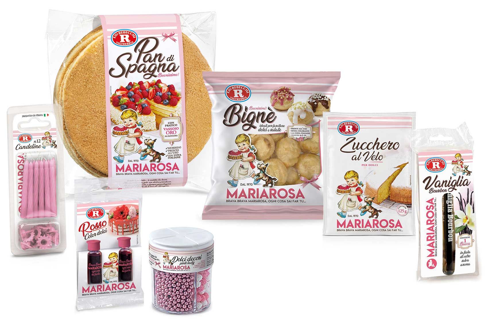 I prodotti Mariarosa che occorrono per realizzare la ricetta della torta con bignè Mariarosa