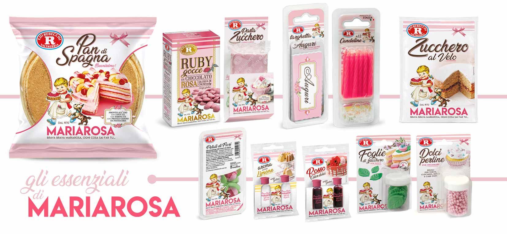 Gruppo di prodotti Mariarosa per realizzare la torta