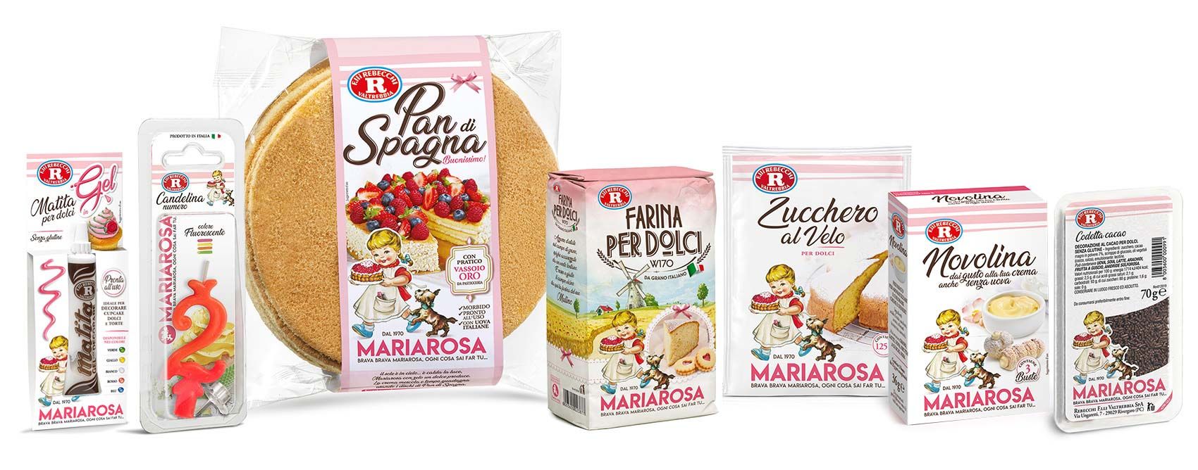 I prodotti Mariarosa che occorrono per realizzare la ricetta della torta cappuccino di compleanno